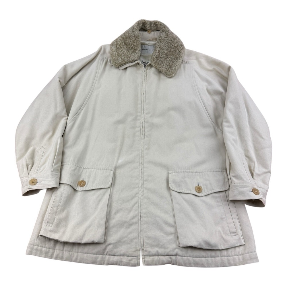 Lawrence Steele Beige Full Zip Jacket Women's 10 Cotton‎ Viscose Faux Fur Collar